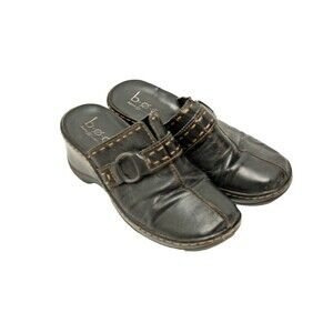 BOC Born Concepts Mule Shoes Women Size 9 Black Leather Embossed Buckle Clog